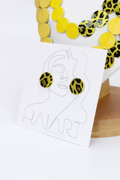 Colier din piele cu cercei geometrici, unicat