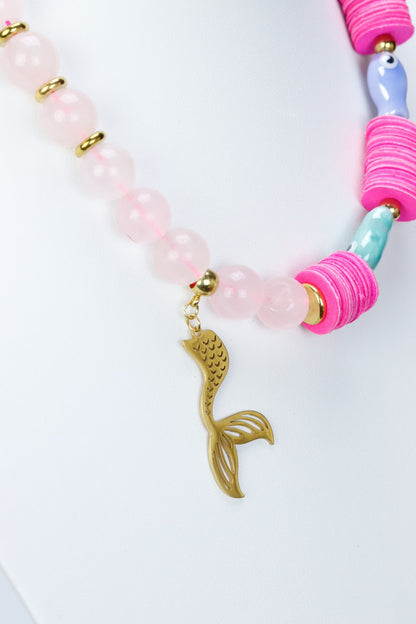 Colier cu piele naturala si pietre semipretioase