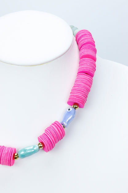 Colier cu piele naturala si pietre semipretioase