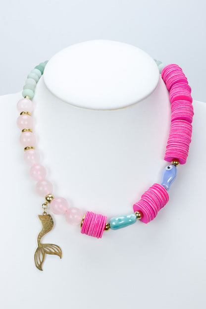 Colier cu piele naturala si pietre semipretioase