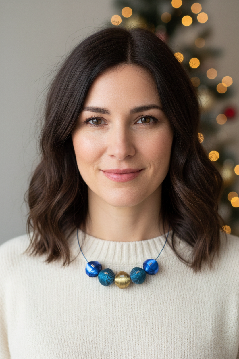 Colier Leatherbonbon (268) pe model - frontal, proporții corecte