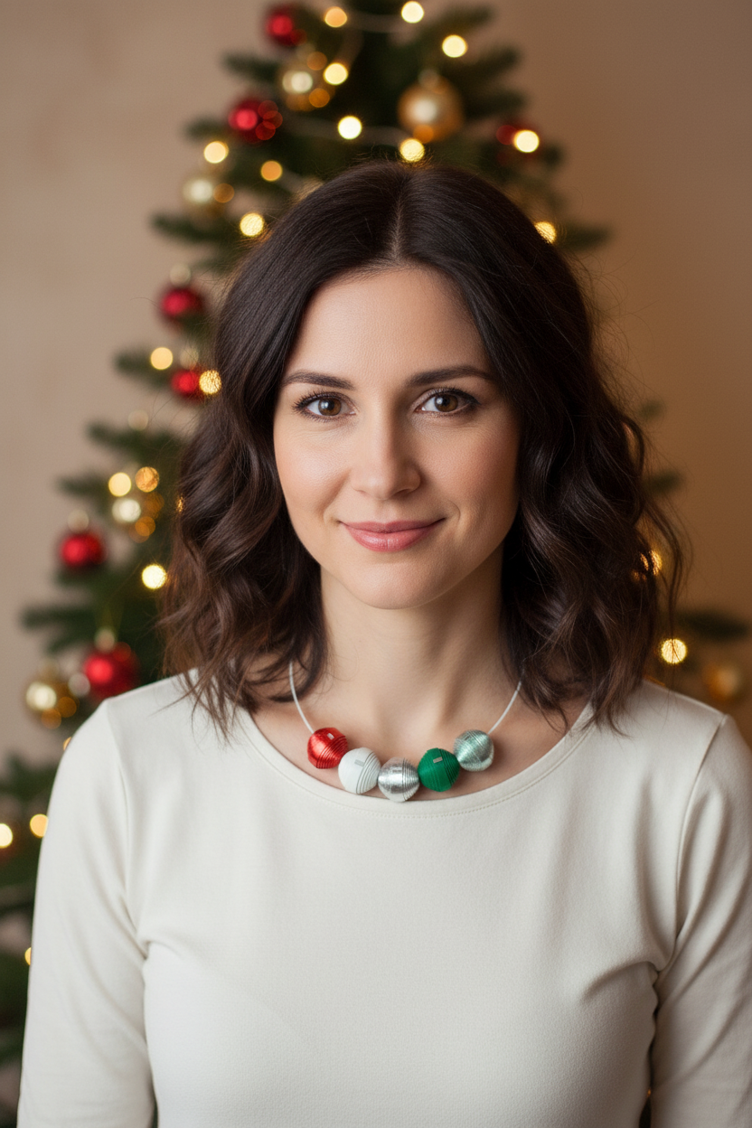 Colier Leatherbonbon festiv pe model - setup Crăciun