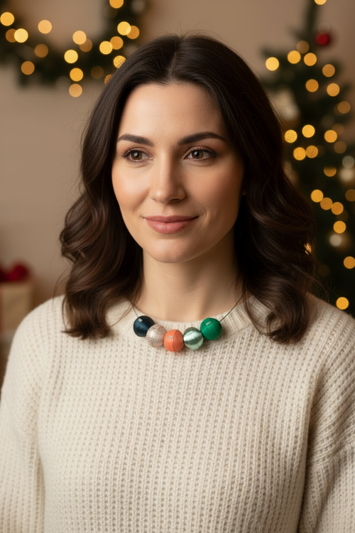 Colier Leatherbonbon pe model - vedere frontală