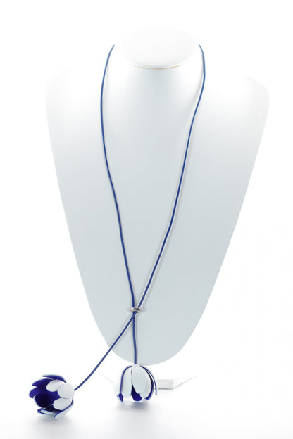 Colier floral reglabil - Alb + Albastru royal