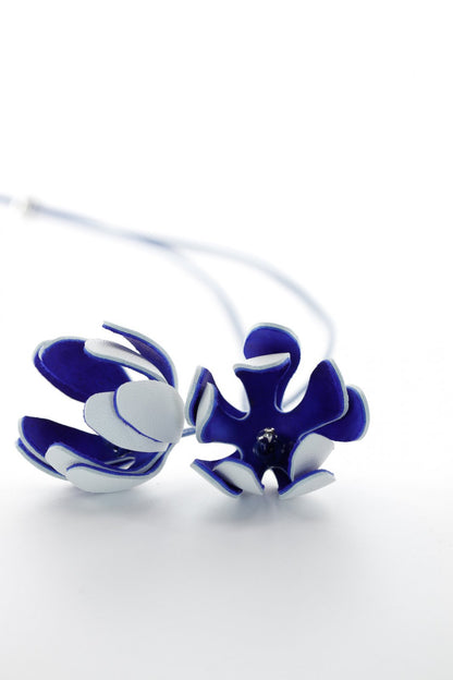Colier floral reglabil - Alb + Albastru royal
