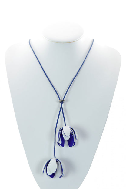 Colier floral reglabil - Alb + Albastru royal
