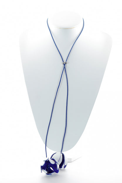 Colier floral reglabil - Alb + Albastru royal