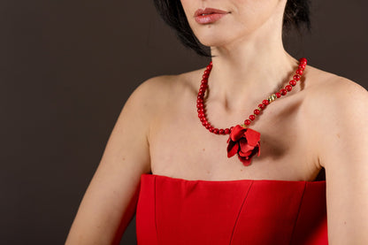 Colier unic coral rosu