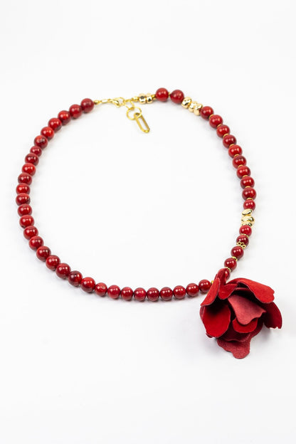 Colier unic coral rosu