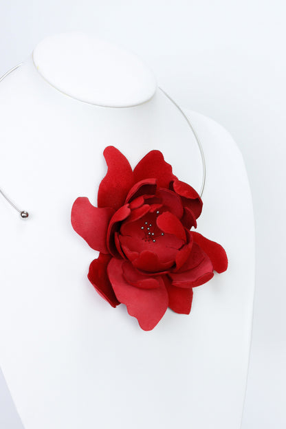Colier unicat - Floare rosie