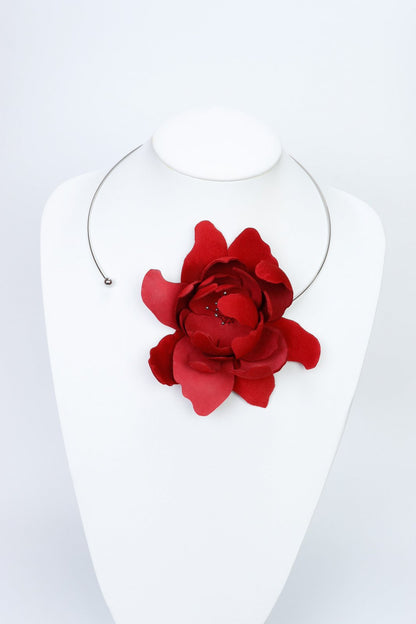 Colier unicat - Floare rosie