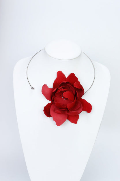 Colier unicat - Floare rosie