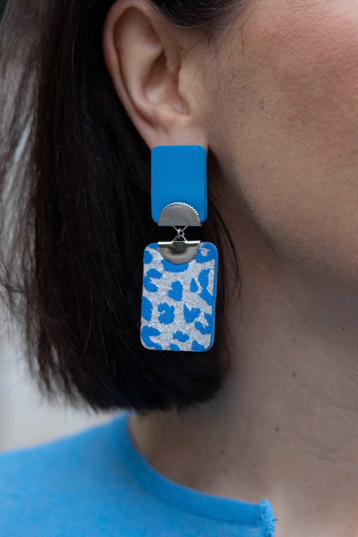 Cercei Geometrici Duo - Albastru + Animal print