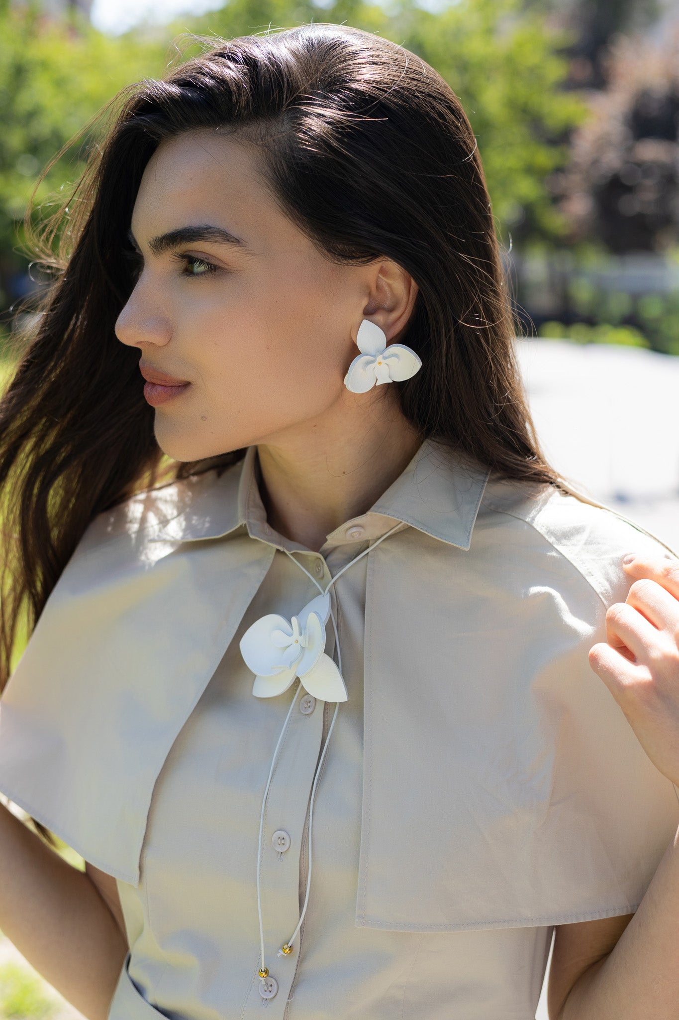 Set Colier + Cercei Orhidee - Pure White & Gold