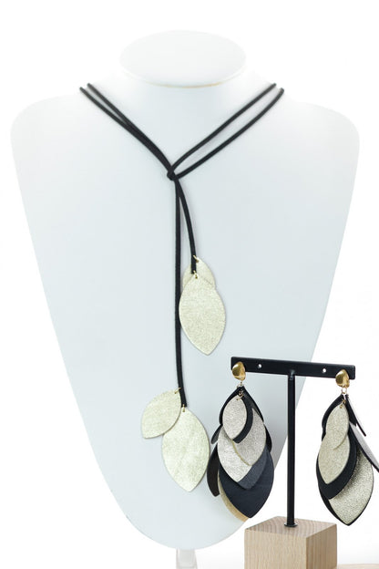 Set Colier si Cercei - Negru + auriu