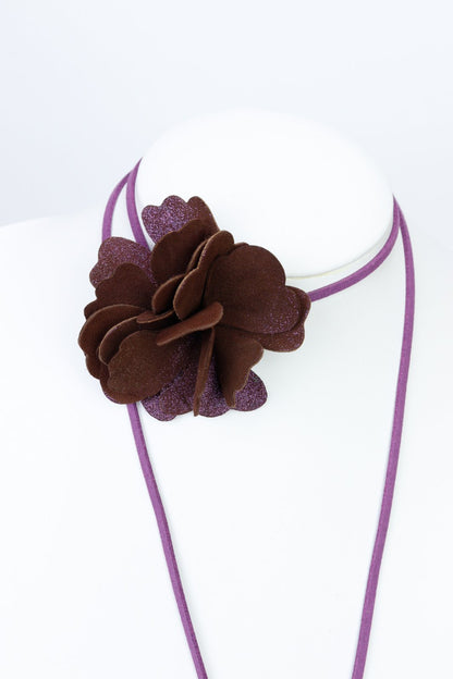 Set Colier chocker si Cercei - Maro cu sclipici mov