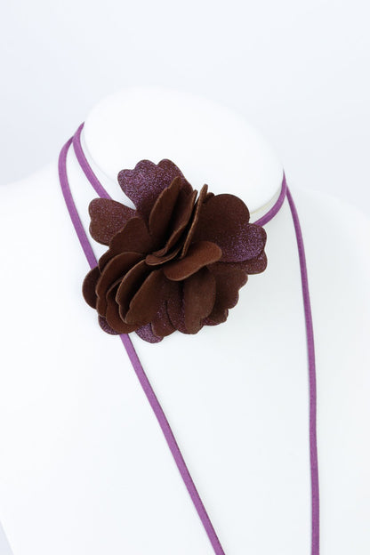 Set Colier chocker si Cercei - Maro cu sclipici mov