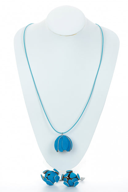 Set floral Colier si Cercei reglabil - Turcoaz + Bej