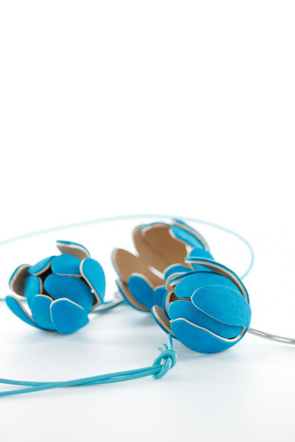 Set floral Colier si Cercei reglabil - Turcoaz + Bej