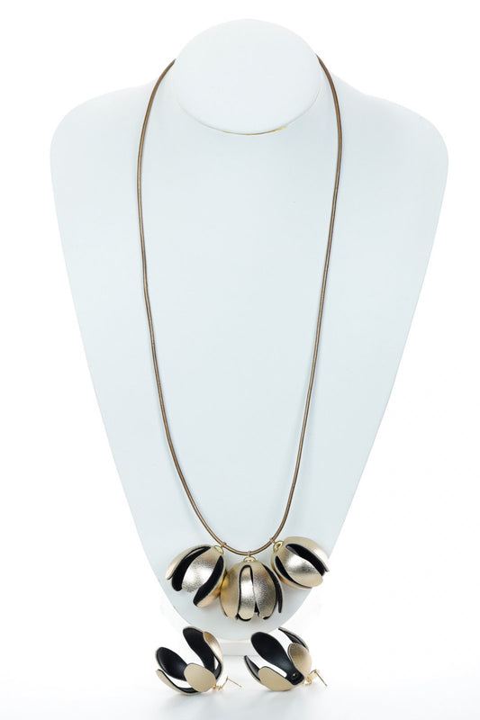 Set floral Colier si Cercei reglabil - Auriu + Negru