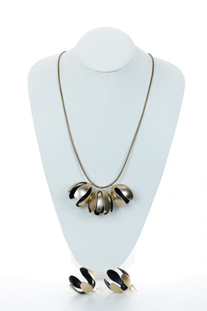 Set floral Colier si Cercei reglabil - Auriu + Negru