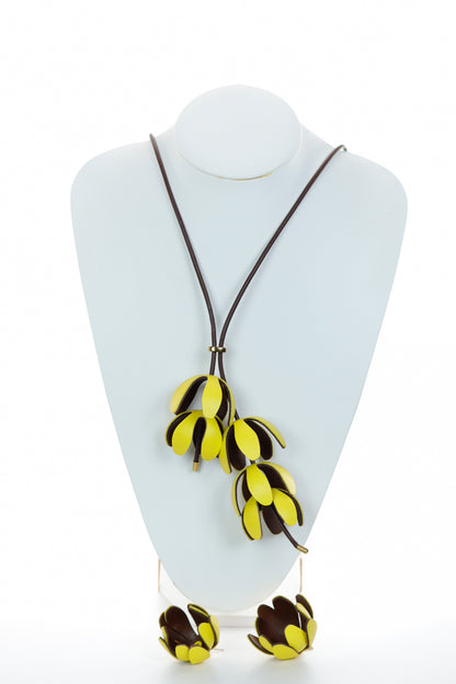 Set floral Colier si Cercei reglabil - Galben + Maro