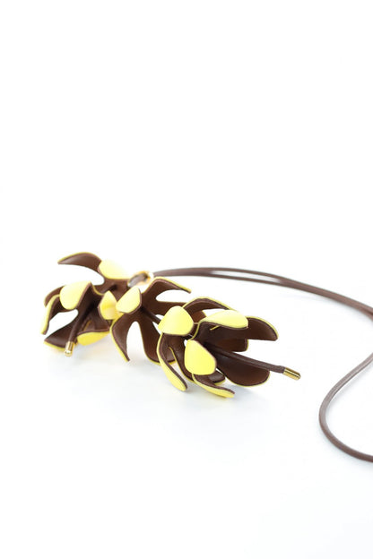 Set floral Colier si Cercei reglabil - Galben + Maro