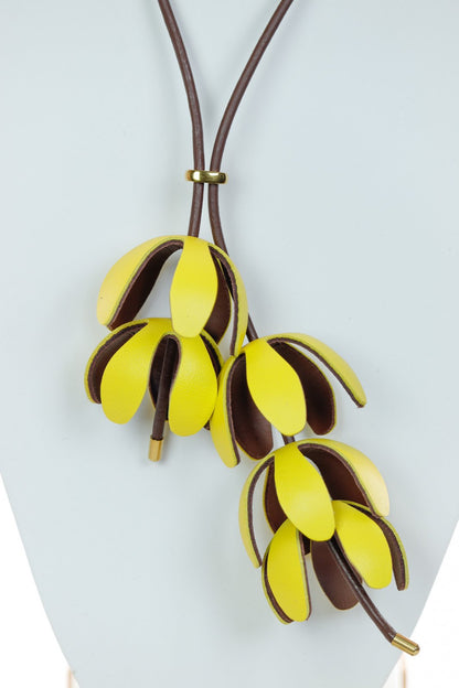 Set floral Colier si Cercei reglabil - Galben + Maro